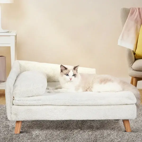 Elevated L-Shaped Plush Pet Sofa Bed
